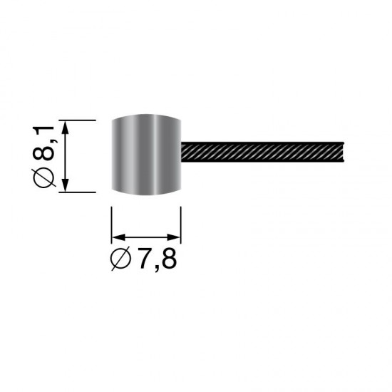 Replacement Flexible Cable - 19 Wires - With One Cylindric End. (2500mm - Ø ext: 2.5mm.)