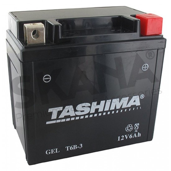 Tashima Battery Gel Agm 6A. L: 110,w: 70, H: 108mm, + right